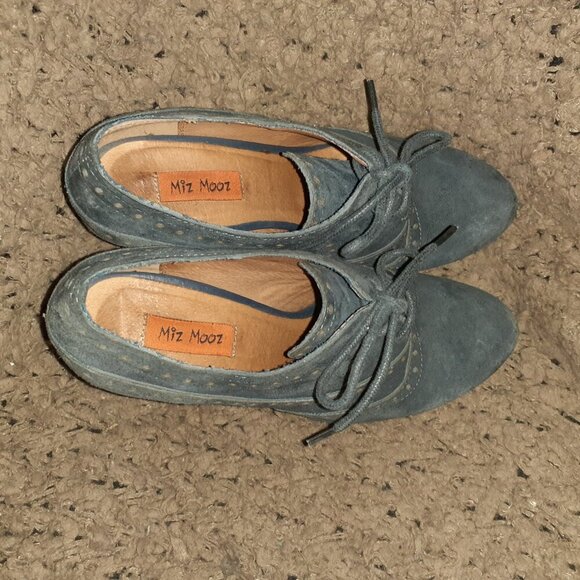 MIZ MOOZ-Vance-Oxford Brogue Heels-Victorian/Steampunk-Blue Gray Suede-Sz 6.5-EX - Picture 6 of 7